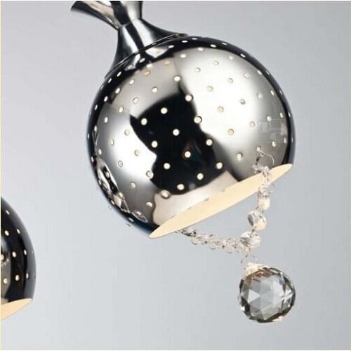 Modern pendant light metal hollow crystal pendant chrome plating for living room dining study room send led bulb light fixture