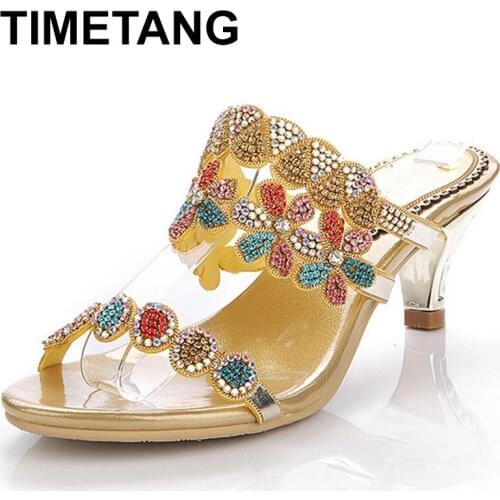 TIMETANG Free Shipping Female Colorful Crystal Flower Party Sandal Pumps, Large Size Diamond Flower Fashion Wedding Sandal Pumps