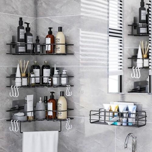 Bathroom Kitchen No Punching Triangle Storage Rack Frame Shower Shelf Wrought Iron Shampoo Organizer Holder With Suction Cup