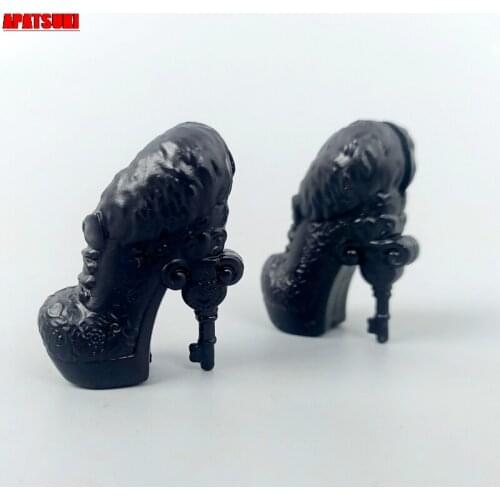 Black Fashion Doll Shoes for Monster High Doll High Heel Boots Key Shaped Heeled Booties Doll Accessories For 1/6 Demon Monster