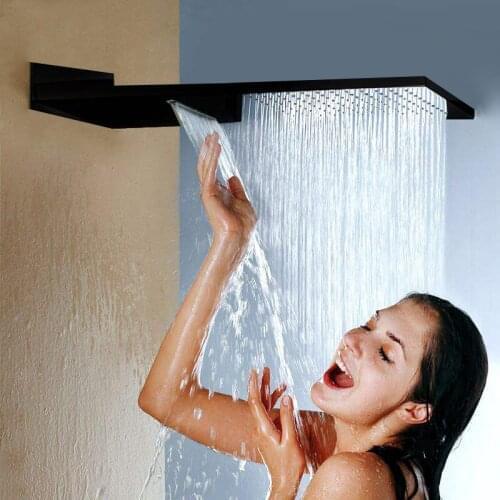 Black 16" Ultrathin Stainless steel 304 Stainless steel Waterfall & Rainfall Shower Head Square Wall Mounted Sprayer