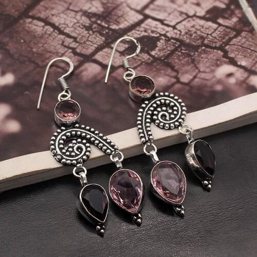 Hermosa Vintage Charms PurpleAmethyst Dangle Earrings For Women 2 1/2 Inch A21