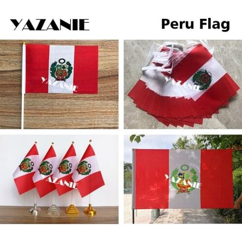YAZANIE 14*21cm 5pcs Peru Hand Flags 20pcs Bunting String Flag 4pcs Peruvian Table Flag 90*150cm National Country Flags Banners