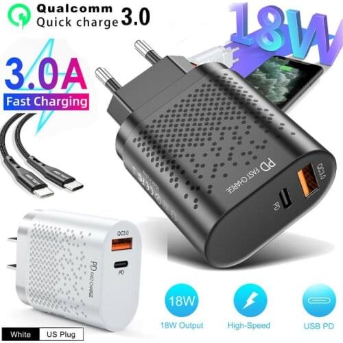 18W PD Charger USB C Charger QC 3.0 Cell Phone Adapters US EU Plug Type C Charger For Xiaomi Accessories For Mobile Phone