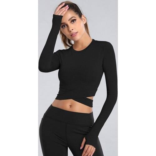 Sexy Yoga T-shirts Women Long Sleeve Running Quick Dry Fitness Gym Crop Tops Solid Sports Shirts Female Dance Workout
