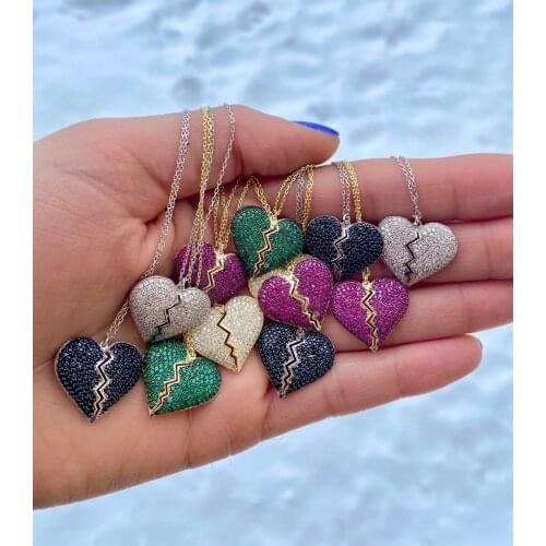 Micro pave red green white cubic zirconia gold color heart pendant necklace for girl women