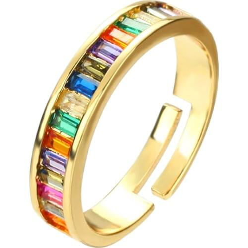 Gold rainbow rings for women copper stone zircon open adjustable rings initial Jewery Punk Hip Hop Rock womens rings religion