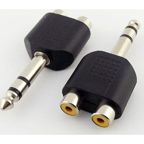 10pcs 6.35mm 1/4" Male Stereo To 2 Dual RCA Female Y Splitter Audio Adapter Connector