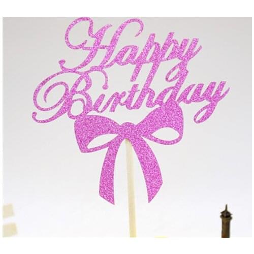 10pcs/lot Happy Birthday Bowtie Cake Flag Topper Multi Colors Cake Flags For Birthday Wedding Party New Years Cake Baking Decor