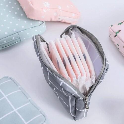 13x13CM Women Portable Sanitary Napkin Storage Bag Cotton Travel Makeup Storage Bag Literary Zipper Coin Purse Sundries Storage