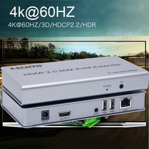 4K 60hz HDMI 2.0 KVM Extender Transmitter Receiver Over RJ45 Ethernet CAT 5e Cat6 Cable USB KVM Extender Support Touch Screen