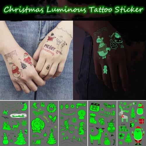 5pcs Luminous Tattoo Sticker Christmas Halloween Kids Temporary Waterproof Fake Tattoo Sticker Children Hand Foot Tattoos