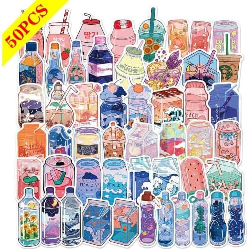 50PCS Cute Drink Anime Stickers Aesthetic Kawaii Laptop Guitar Luggage Fridge Phone Graffiti Sticker Decal Kid Classic Toys