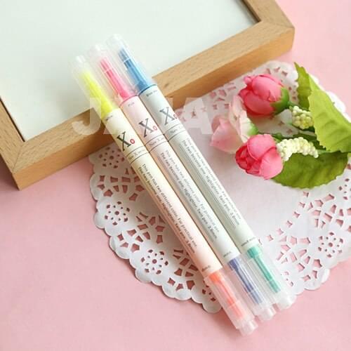 6pcs/lot) Novelty double-end highlighter pen DIY drawing marker pens Stationery office material School supplies (dd-1289)