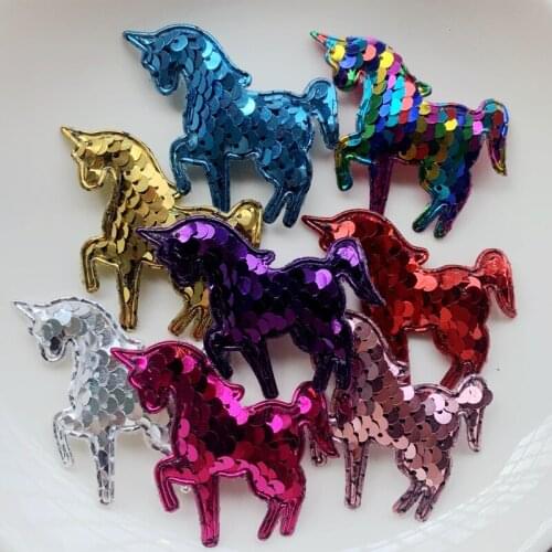 Glitter Appliques with Light Rainbow Sequins Padded Patches for Clothes Sewing Supplies Headwear Decor 57*71mm 10pcs-K17