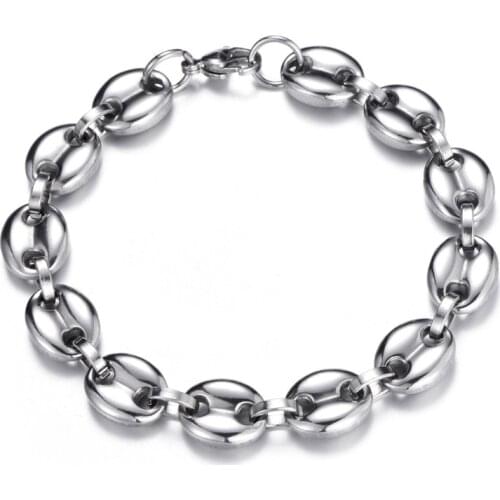 Stainless Steel with lobster clasp never fade coffee bean shape Chains bracelets French jewelry