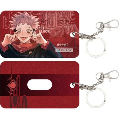 Anime Jujutsu Kaisen Keychains Satoru Gojo Yuji Itadori Kugisaki Nobara Two-Sides Card Set Keydrops Key Pendant