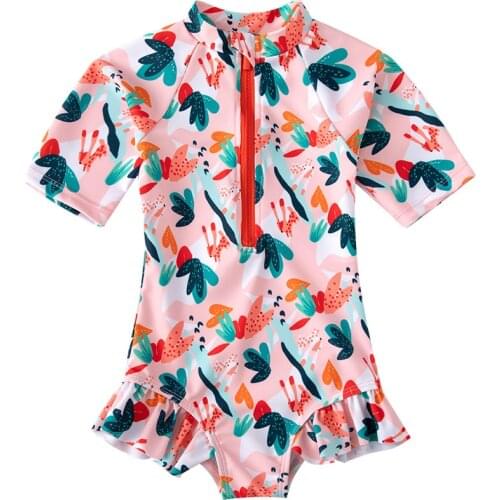 Girl One Piece Suit Children Short Sleeve Swimsuit 2021 Kid Cute Cartoon Swimwear Plus Size Baby Beachwear Bathing Suit