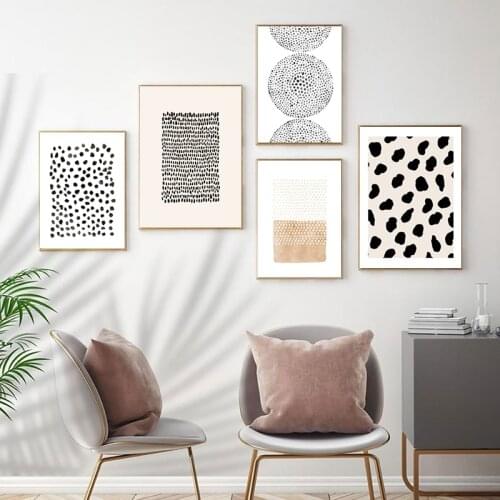Black White Minimalist Dots Geometric Circle Print Canvas Poster Watercolor Abstract Painting Picture Living Room Wall Art Decor