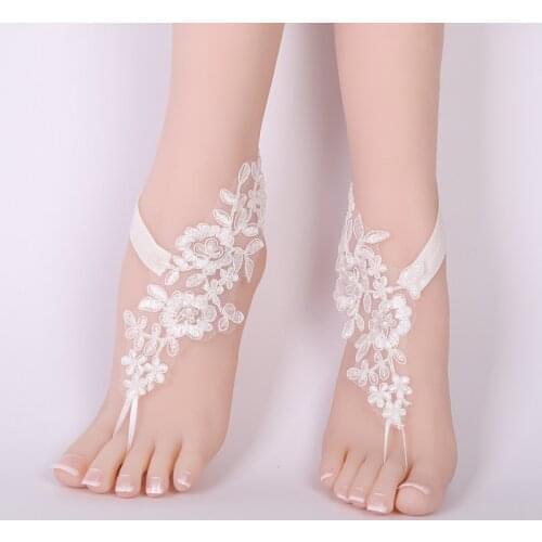 CHICVIE New White Flower Bridal Summer Crochet Barefoot Sandals For Women Anklets Wedding Prom Party Bare Feet Sandals SAN190062