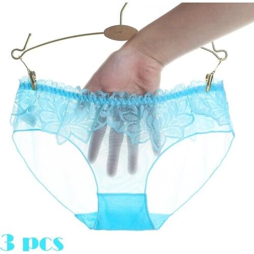 DENNYLITER 3 Pcs Panties Underwear Woman Sexy Lace Transparent Breathable Soft Lingerie Female Briefs Underwear Women Intimates
