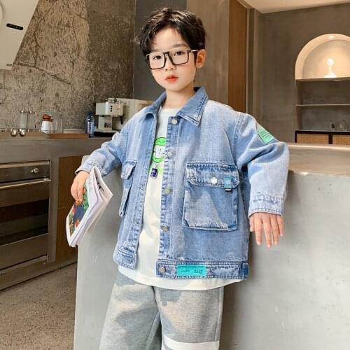 Childrens Clothing Boys Denim Jacket 4-15 Years Old Personality Design Coat Korean Fashion Casual Childrens Tops Kids Costume