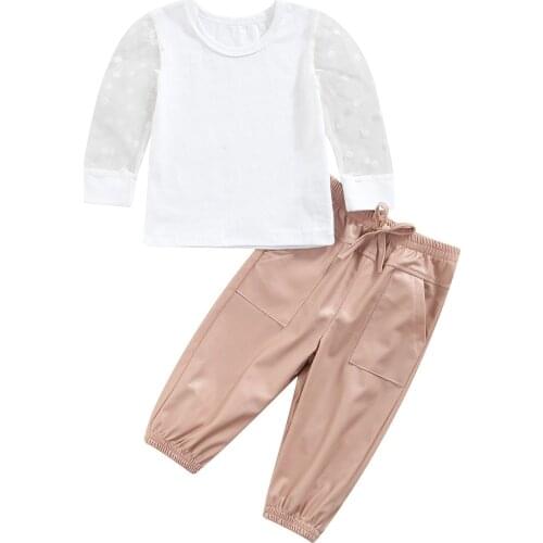 Infant Kids Baby Girl Tops, Jogger Pants Suit, Long Sleeve Round Neck Dot Print Drawstring Trousers 2-7T