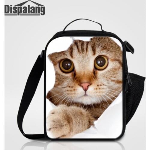Dispalang Kids Lunch Bag Cat Animal Print Portable Insulated Thermal Cooler Food Container Carry Bag Small Travel Picnic Handbag