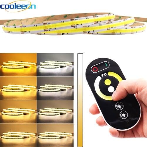 Bicolor COB LED Strip with Dimmer 24V 12V CCT FOB Soft Flexible COB Tape Yellow Cool White 2700-6500K Dimmable LED Strip