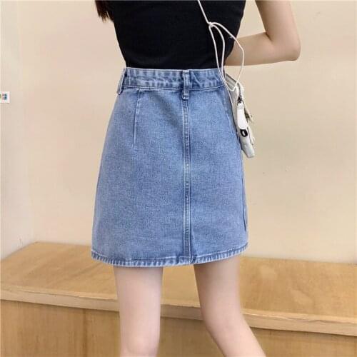 Denim skirt high waist a-line skirt female 2021 new summer skirt was thin short skirt student bag hip skirt