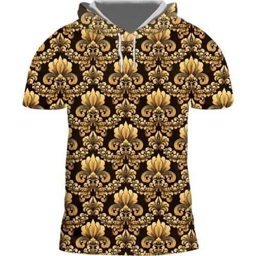 IFPD 3D Print Hooded T-shirts EU Size Men Royal Golden Pattern Summer Homme Short Sleeve Luxury Baroque Mens Clothing Hip Hop