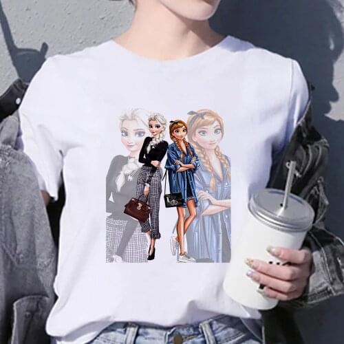 Tee Cute T Shirts Women Homme Frozen Queen Elsa Princess Anna Casual Short Sleeves Tops Cool Tshirt Summer Costume T-shirt