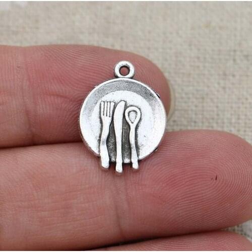 JAKONGO Antique Silver Plated Tableware Charms for Jewelry Making Bracelet Findings DIY Accessories 15mm 10pcs/lot