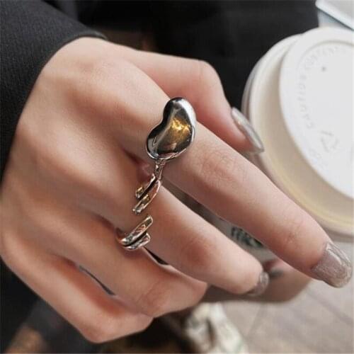 Creative Trend Design Silver Color Open Ring Womens Wings Heart-Shaped Finger Ring Accessories Friends Party Jewelry