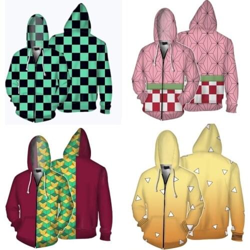 Anime Demon Slayer Cosplay Costume Kimetsu No Yaiba Kamado 3D Printing Hooded Hoodie Sweatshirt Men Women Zipper Streetwear