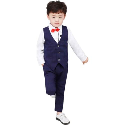 Flower Boys Formal Tuxedo Clothing Set Vest + Pants 2Pcs Kids Wedding Birthday Dress Girls Piano Prom Performance Costume