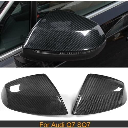 Carbon Fiber Rear View Mirror Caps Covers for Audi Q7 SQ7 Sline 4 Door SUV 2016 2017 Replace Mirror Covers Caps Without Assist