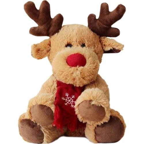 Soft Material Baby Stuffed Animal Deer With Antlers And Red Scarf Christmas Plush Toys Decorative Gifts High Quality And Durable