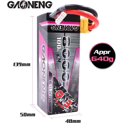 Original Gaoneng GNB 15.2V 4S 8000mAh HV 100C Hardcase LiPo Battery XT90 Plug for 1:8 1/8 RC Car four drive off-road RC Car