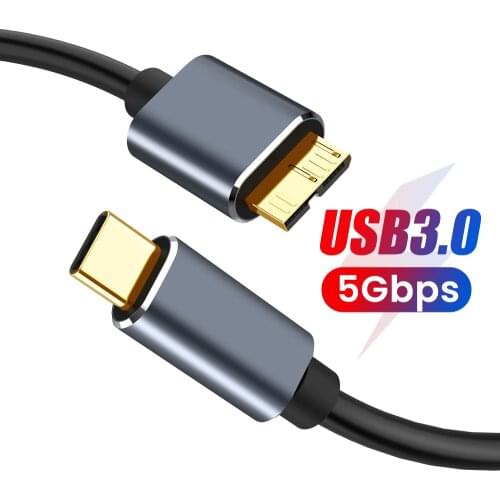 3A USB Type C To Micro B 3.0 Cable 5Gbps Fast Data Sync Cord Adapter Mobile Hard Drive Data Cable For Macbook Hard Drive Type-C