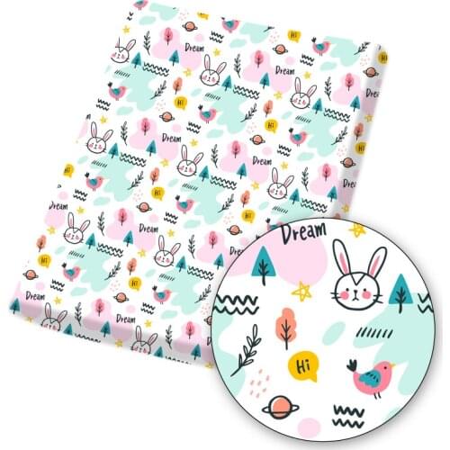 Polyester Cotton Fabric Cartoon Cute Bunny Printed Cloth Sheet For DIY Mask Dress Handmade Materials Home Textile 145*45cm 1pc