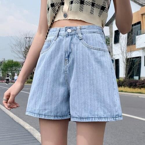 Striped Denim Fashion Zevity Basic High Waist Summer WomenS Casual Cycling Clothing Sports Fitness Shorts 2021