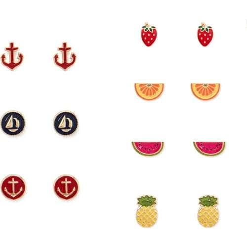 Simple Strawberry Pineapple Earrings for Women Alloy Drip Oil Stud Earring Boucles D'oreille Femme