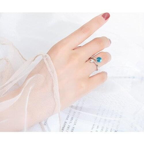 925 Sterling Silver Ring Mermaid Foam Ring Open ajustable Womens Korean-Style & Creative Fishtail Birthday Ring
