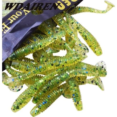 WDAIREN 50pcs Worms Fishing Lure T tail Soft Baits 50mm 0.8g Fishing Jig Wobbler Bass Bait Artificial Fishing soft Lure Tacke