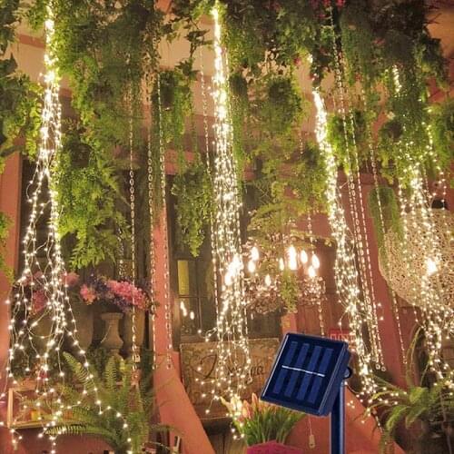 Solar Garden Lights LED Fairy Gypsophila Waterfall Copper Wire LED String Holiday Christmas Party Garland Waterproof Solar Lamp