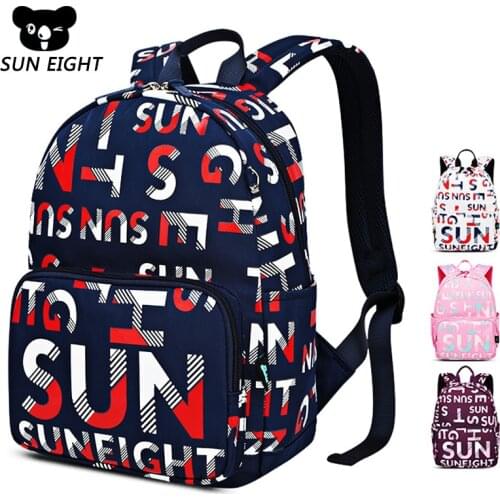 SUN EIGHT School Bags For Teenage Boys Letter Big Capacity Waterproof Children School Bags Backpacks Kids Satchel Knapsack