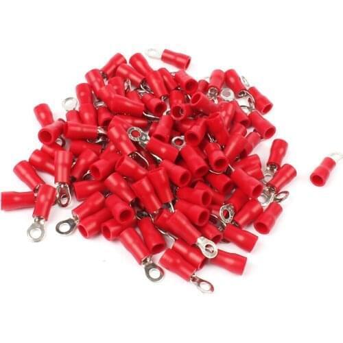 50PCS RV1.25-3 Red Ring Insulated Wire Connector Electrical Crimp Terminal Cable Wire Connector