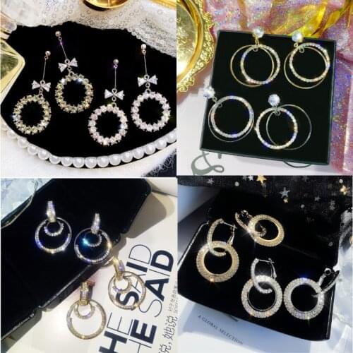 Rhinestone Shiny Circle Hoop Earrings For Women Exaggerated Luxurious Geometry Drop Earrings 2021 Brincos Fashion Trend Jewelry
