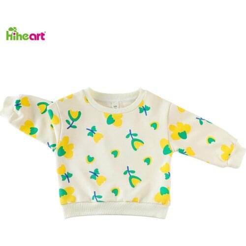 Hiheart Girls Sweatershirt Printing Clothes Spring Autumn Children Baby Flowers Tops Girls Long Sleeve Sweatershirt